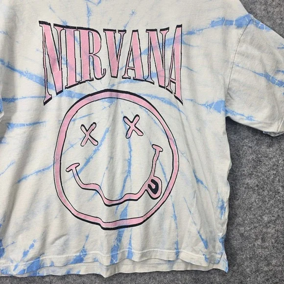 NIRVANA Tie Dye T Shirt Kids 14 White Blue Smiley Face Band Tee Grunge Y2K ZARA - Picture 6 of 8